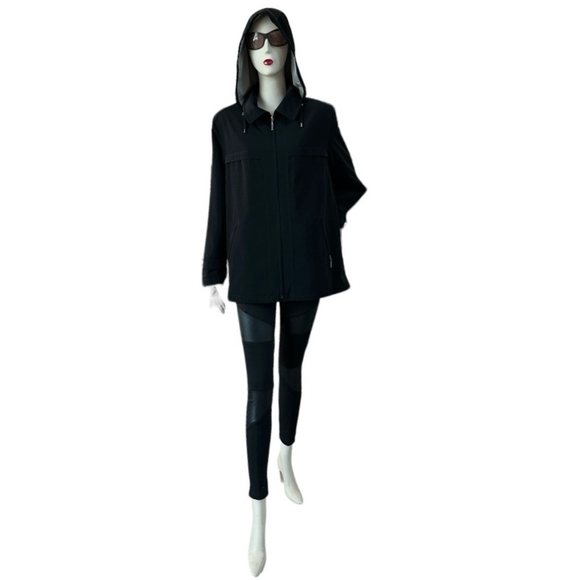 Women’s Jacket GALLERY Black Removable Lining & Hood Long Sleeve Zip Front Coat - Picture 7 of 9